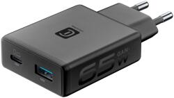 Cellularline Зарядно 220V Slim GaN+ USB-C 65W + USB-A 18W черно 15417