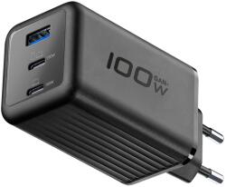 Cellularline Зарядно 220V GaN+ PD 100W 3 порта 2xUSB-C + USB-A черно 15418