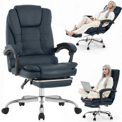 Quasar & Co Quasar & Co. ® irodai szék, Beta modell, ergonomikus, állítható magasságú, állítható háttámlával, kihúzható lábtartóval, 5 forgó görgős üléssel, krómozott lábtartóval, eko bőrrel, petrol szürk