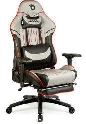  Ergonomikus, állítható gaming szék, lábtartóval és párnákkal, 180°-ig dönthető, szürke-fekete-piros, 150 kg