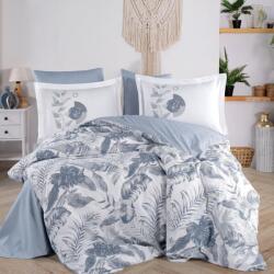 Hobby Home® Lenjerie pat dublu Tiffany Denim, Hobby Home, poplin percale, model cu frunze Lenjerie de pat