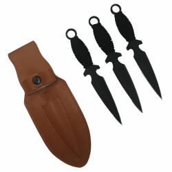 Depox Set trei cutite de aruncat, Black Fury, otel inoxidabil, 16.5 cm, teaca piele inclusa (1124)
