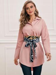 Shein Rózsaszín Hosszú Ujjú Ing Gallér Gombokkal Megkötős Derékban Shein XL