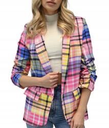 Alur Női blézer színes kockás hosszabb blézer Big Size 2XL/44 (Marynarka smokingowa w kratę MK)