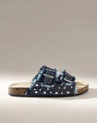 Shein Kék Bebújós Flip-flop Papucs Klasszikus Farmer Utánzat Dekoratív Strasszokkal Shein 37 (sx25060416134566208)