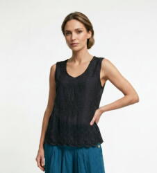 SHOPIKA Top din bumbac cu broderie florala si dantela, negru Talie unica