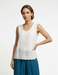 SHOPIKA Top din bumbac cu broderie florala si dantela, alb Talie unica
