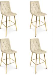 FDY Set 4 Scaune Bar Fido XL Catifea Bej Picioare Metalice Finisaj Auriu