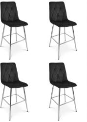 FDY Set 4 Scaune Bar Fido XL Catifea Gri Neagra, Picioare Metalice Crom