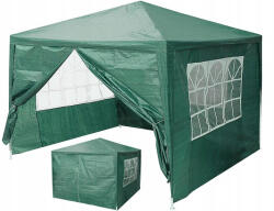 MultiGarden Kerti pavilon, MultiGarden PAW 3X3, zöld, 3 x 3 m, 4 oldalfallal (1 teljes, 1 cipzáras, 2 ablakos), fém vázzal, vízálló PE ponyva, 2, 5 m magassággal (TF3890)