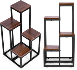 ModernHOME Virágtartó állvány, ModernHome PJJPS0011, fekete, 34, 5 x 34 cm, magasság: 69, 5 cm, 4 szintes, porszórt acél, fahatású polclap (TF3478)