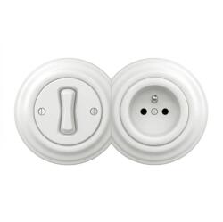 Reblig - Întrerupător retro unipolar nr. 1 și priză 230V cu ramă alb zăpadă (RG0152D)