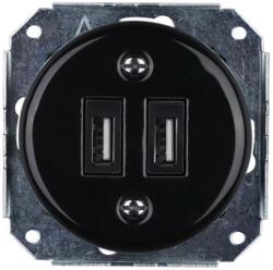 Reblig - Priză USB retro din porțelan, fără ramă, 2 porturi USB-A, negru (RG0216)