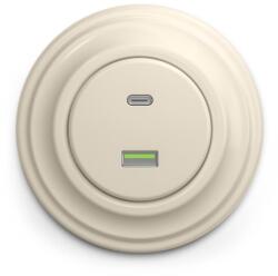 Reblig - Priză USB retro A+C cu ramă, bej (RG0134K)