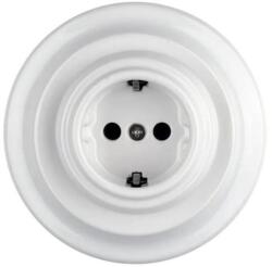 Reblig - Priză retro de perete din porțelan, cu ramă SCHUKO 250V/16A, albă (RG0184)
