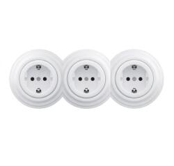 Reblig - Priză triplă retro de perete cu ramă SCHUKO 230 V, alb zăpadă (RG0153B)