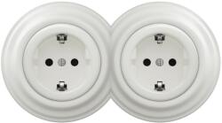 Reblig -Priză dublă retro pentru uz casnic cu ramă SCHUKO 230V ceramică albă (RG0008C)
