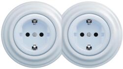 Reblig - Priză dublă retro de perete, cu ramă, SCHUKO, 230 V, albastru (RG0026C)