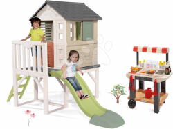Smoby Set căsuță pe piloni și stand cu alimente House On Stilts Life Smoby extensibilă cu tobogan de 1, 5 m cu jet de apă (SM810802-15) Casuta pentru copii