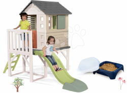 Smoby Set căsuță pe piloni și nisipar cu scaun House On Stilts Life Smoby extensibilă cu tobogan de 1, 5 m cu jet de apă (SM810802-21) Casuta pentru copii