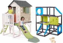 Smoby Set căsuță pe piloni și cățărătoare și pereți de cățărat House On Stilts Life Smoby extensibil cu un tobogan de 1, 5 m cu jet de apă (SM810802-5) Casuta pentru copii