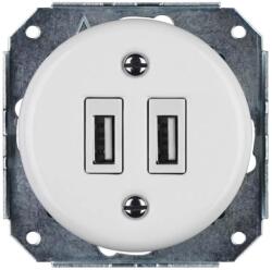 Reblig - Priză de alimentare USB retro din porțelan, fără ramă, 2x USB-A, alb (RG0182)