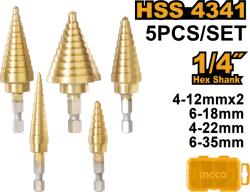 INGCO Burghie Conice cu Prindere HEX Set 5buc (AKSDS2051) Burghiu