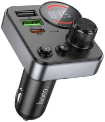 hoco. E86 Bluetooth FM transzmitter 48W gyorstöltés, USB-C + USB-A - Fekete