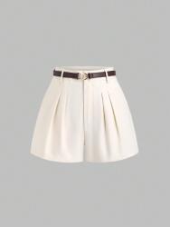 Shein Krémszínű Rövidnadrág Széles Szárú Barna Shein Pánttal 34