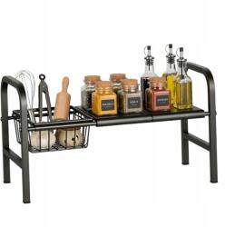 EdiBazzar Rendszerező Állvány Kihúzható Konyhai Könyvespolc Fém Állvány Fekete 53-88 cm (Organizer Półka Czarna Rozsuwana 53–88 cm)
