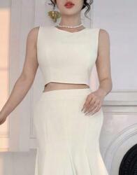 Dazy Krémszínű Klasszikus Crop Top Ujjatlan Cipzárral Dazy S