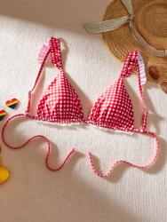 Shein Piros-fehér Bikini Felső Kockás Mintával, Shein Megkötős