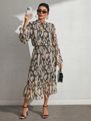 Shein Bézs Klasszikus Midaxi Ruha Hosszú Ujjú Mintás Chiffon Shein S