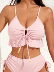 Shein Rózsaszín Fodros Bikini Felső Shein Fodros Vállpántokkal, XL