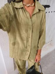 Shein Olívazöld Galléros Ing 3/4-ES Ujjú Laza Gombokkal Shein L