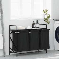 vidaXL Кош за пране, 3 отделения, с рафт, сив, цвят Сонома (859063)