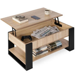 ModernHOME Dohányzóasztal, ModernHome TH-MST-16-1, 90, 5 x 49 cm, téglalap alakú, magasság: 45 cm, 2 szintes, felnyitható, MDF lábak, MDF asztallap, tárolórekesszel (TF5201)