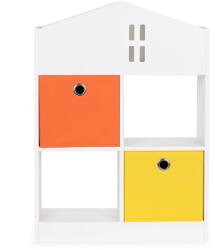 ECOTOYS Gyerek könyvespolc, ECOTOYS ZKB-03A, fehér, 65, 2 x 90, 5 x 27 cm, házikó formájú, 2 db kihúzható textil tárolóval, laminált forgácslap (TF2413)
