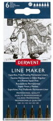 Derwent Liner DERWENT Professional, 6 dimensiuni, varf subtire si uscare rapida, 6 buc/set, negru (DW-2305559)