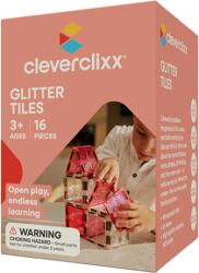 Cleverclixx Set de construcție magnetic Glitter Tiles Pack Transparent - roz - 16 buc (CLEVER_CC-1029)
