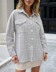Shein Bézs Hosszú Ujjú Tweed Ing Kockás Dekoratív Gombokkal Shein S