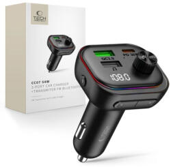 Tech-Protect CC07 FM Bluetooth Transmitter autós töltő 2x USB / USB-C 54W, fekete
