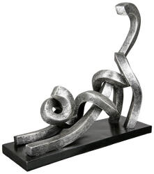  Modern minimál stílusú nyújtózó cica szobor ezüst színben antikolt felülettel - 29 cm (52776)
