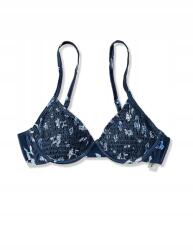 Shein Sötétkék Virágmintás Bikini Felső, Hátul Fodros Shein M