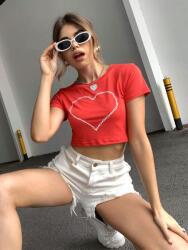 Shein Piros Klasszikus Rövid Ujjú Felső Kerek Nyakkivágással Shein Nyomtatással 38