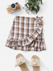 Shein Mini Klasszikus Szoknya Fehér-barna Kockás Mintás Fodros Shein 152