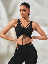 Shein Fekete Crop Top, Rövid, Vállfás, Gumis Pántos Shein S