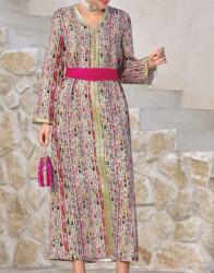 Shein Többszínű Ruha Midaxi Mintás Hosszú Ujjú Shein Övvel 44