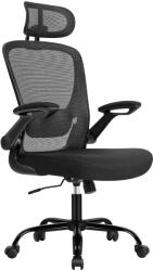 SONGMICS Scaun birou ergonomic cu tetiera, suport lombar reglabil si cotiere rabatabile, 64x64x130 cm, negru (EZ-OBN047B01)