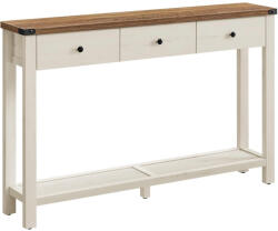 VASAGLE Masa tip consola cu 3 sertare si raft inferior, MDF si lemn masiv cu aspect hambar, 120x24x76 cm, alb rustic si maro (EZ-LNT142W73)